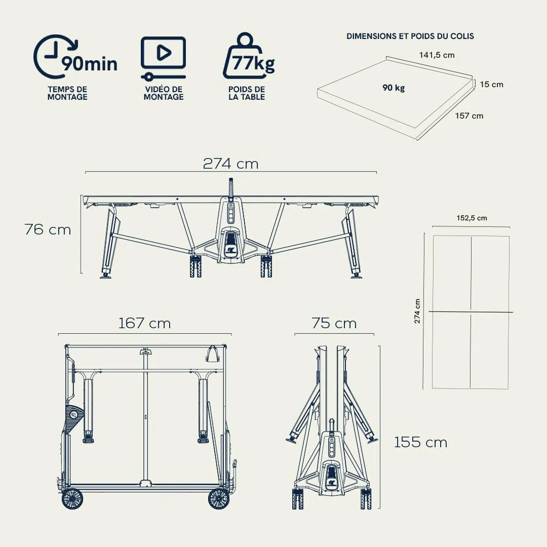 Cornilleau 600X table ping-pong extérieur bleue 7 mm