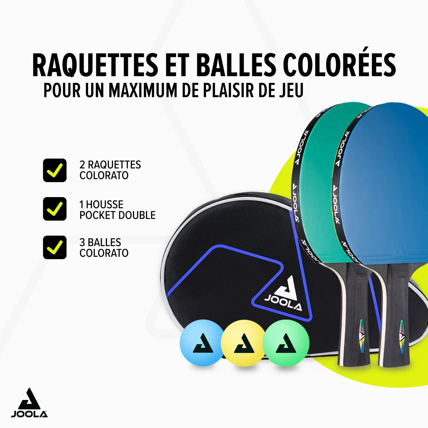 JOOLA Colorato Duo set tennis de table 2 raquettes 3 balles