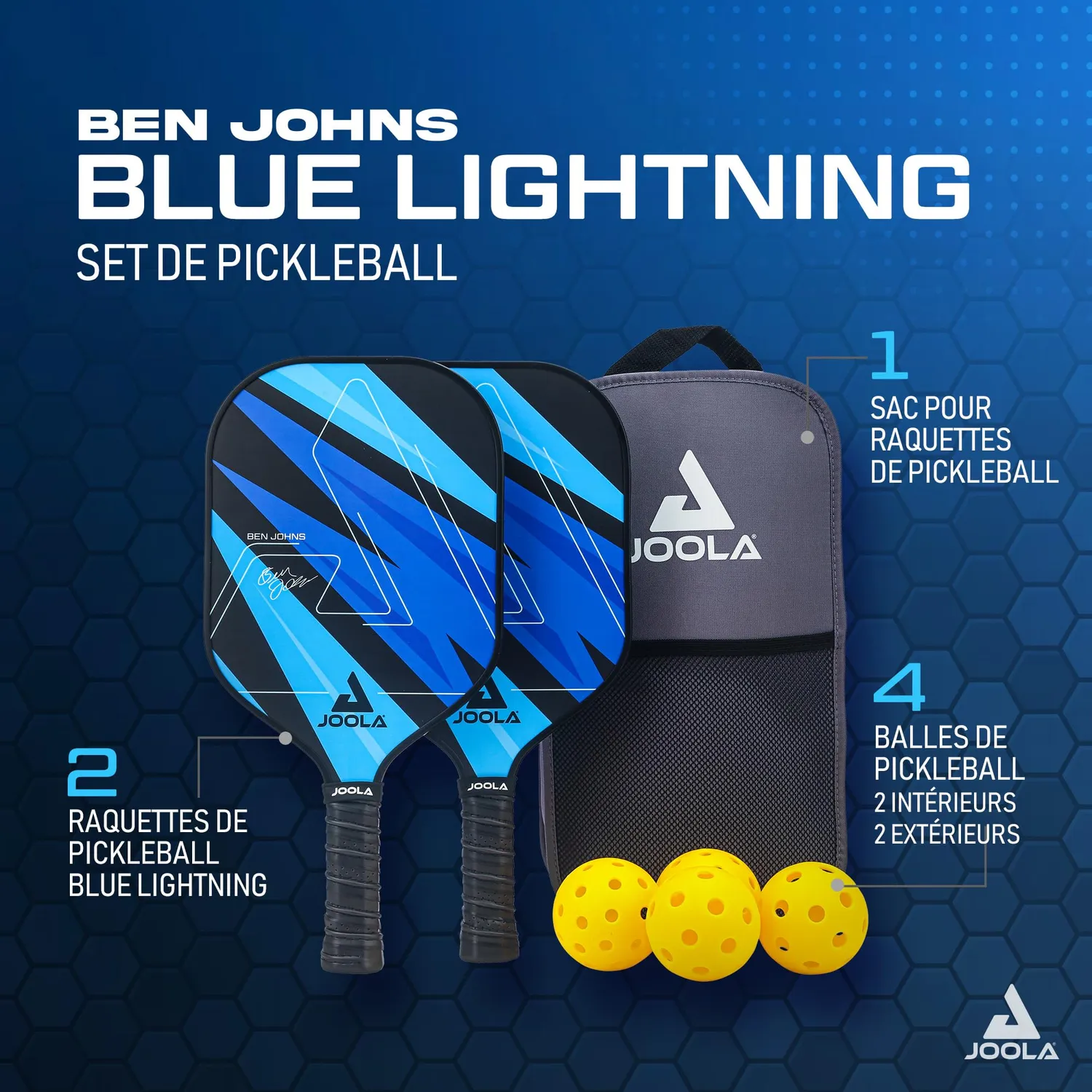 JOOLA Blue Lightning set pickleball 2 raquettes