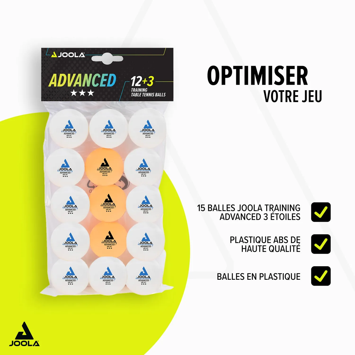JOOLA Training Advanced balles ping-pong 15 pièces 3 étoiles