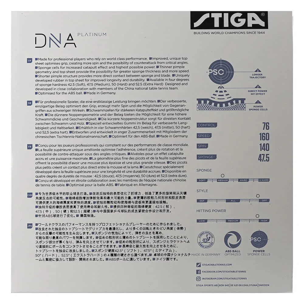 STIGA DNA Platinum M revêtement tennis de table 47,5°