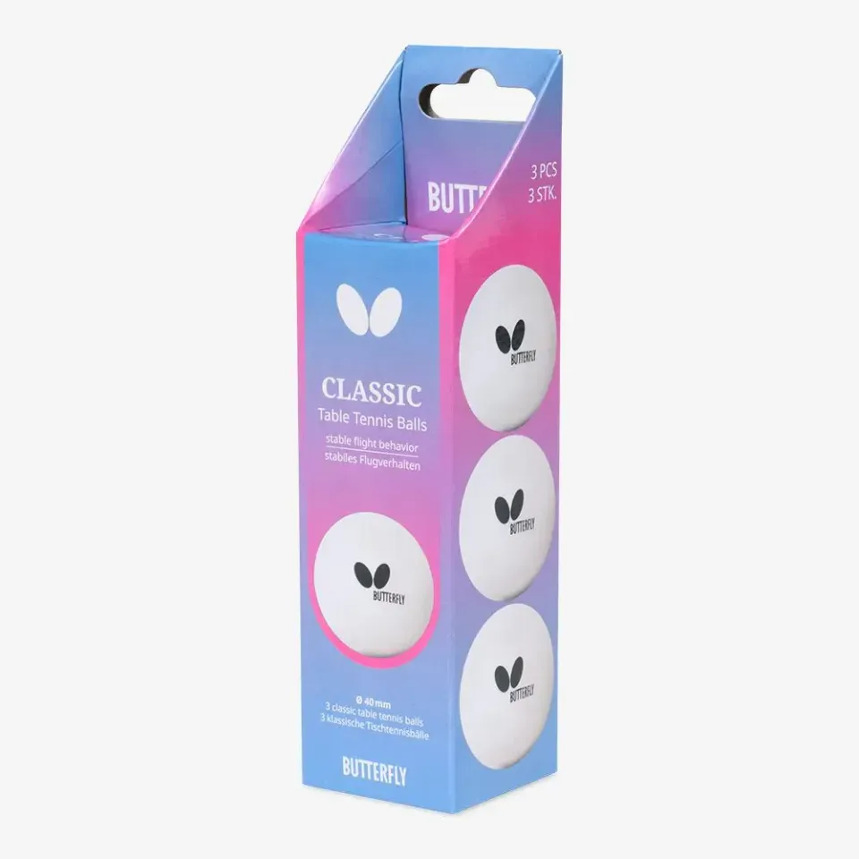 Butterfly Three-Star Balles classiques ping-pong blanches x3