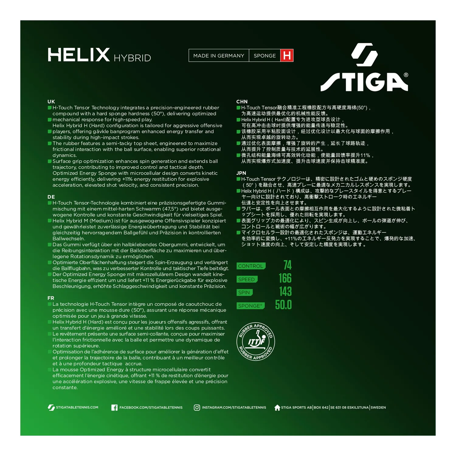STIGA Genesis Helix Hybrid revêtement tennis table 55 Hard noir