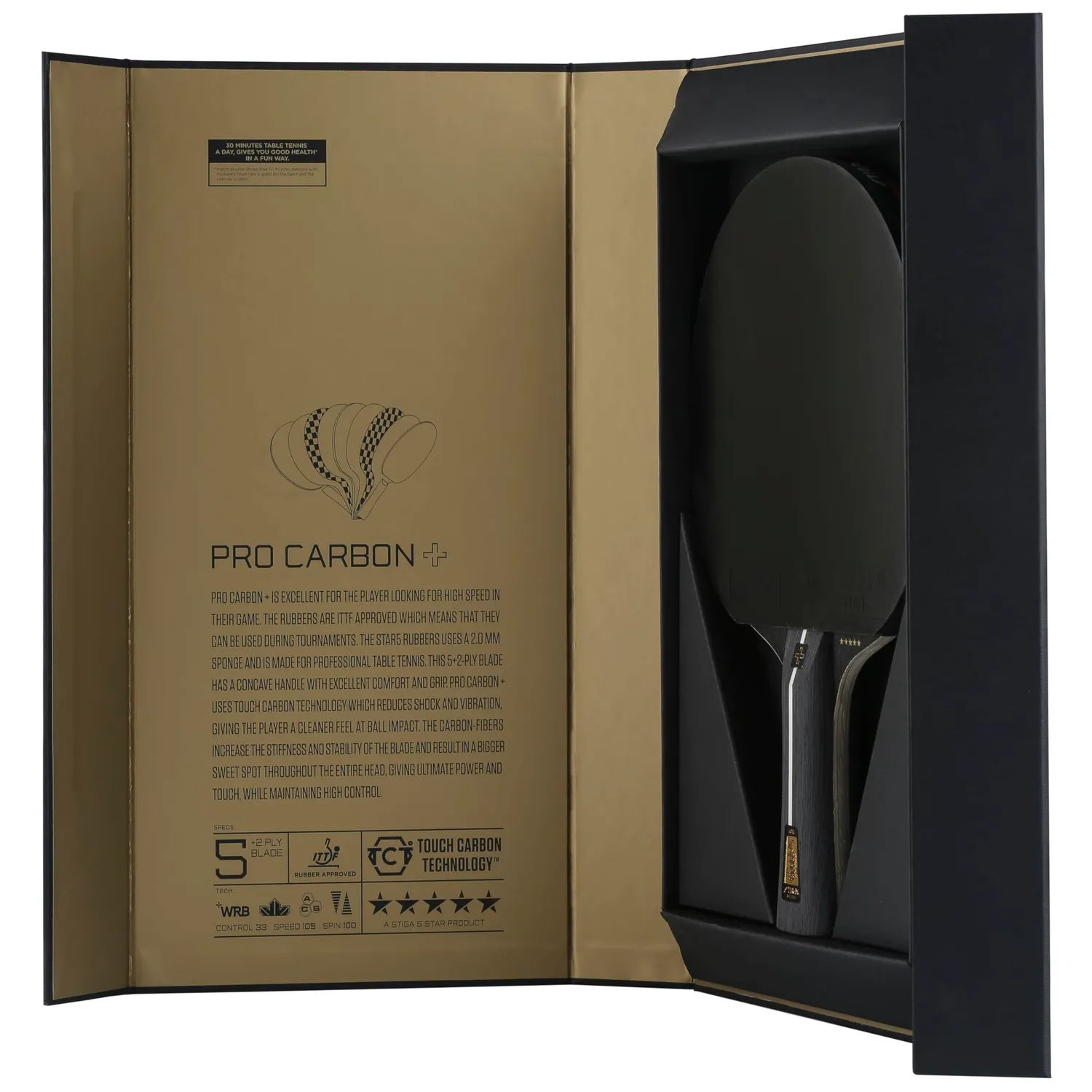 STIGA Pro Carbon + raquette ping-pong noir rouge carbone
