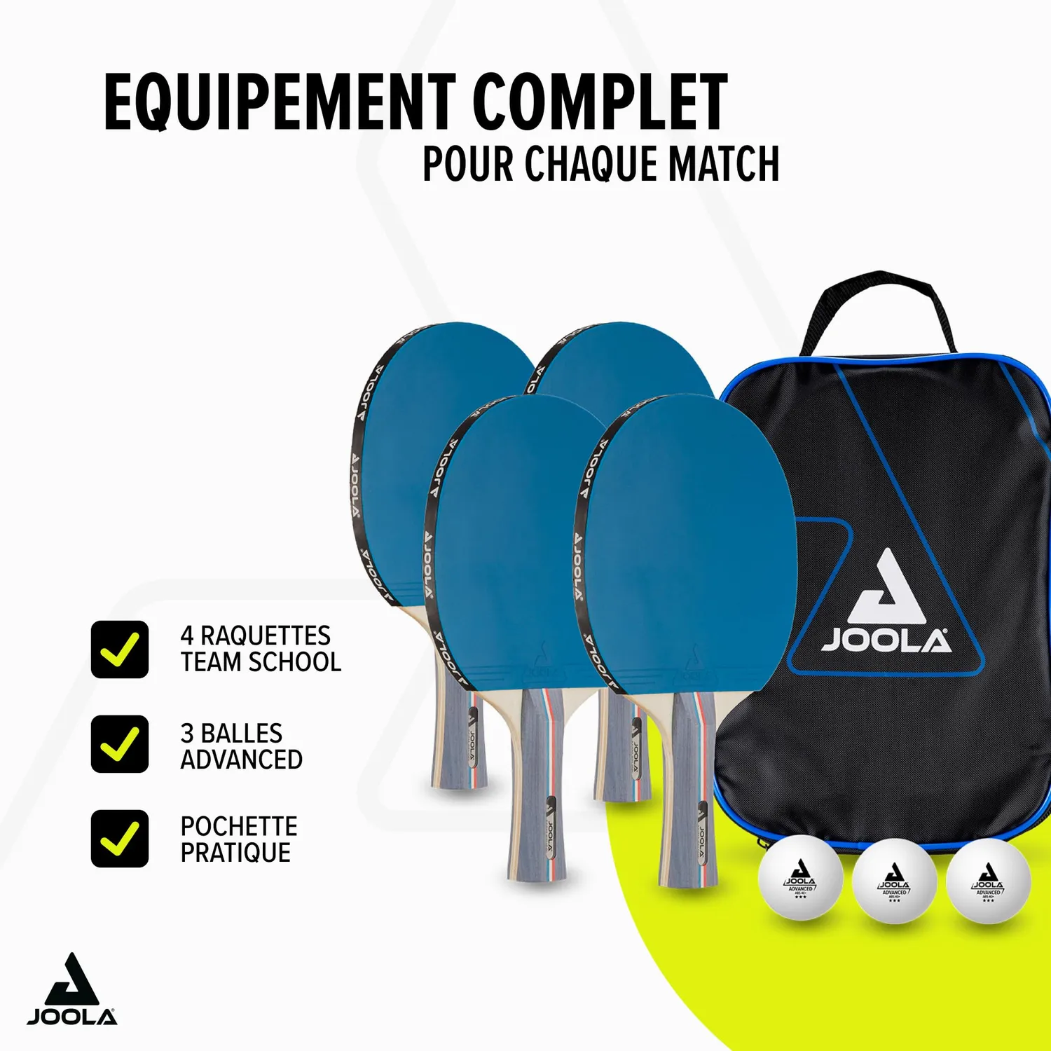 JOOLA Team School set ping pong 4 raquettes
