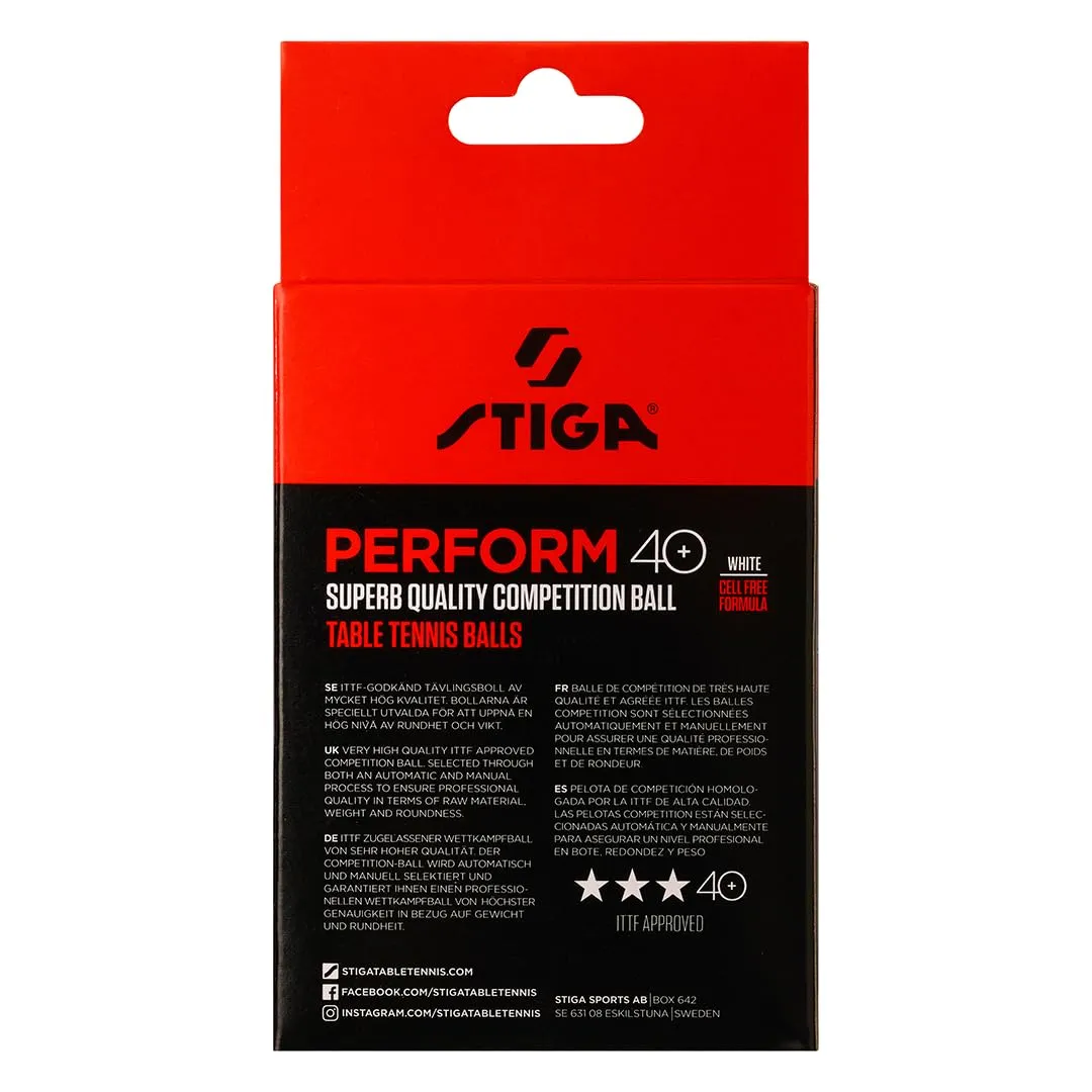 STIGA Perform 40+ balles de ping-pong x6 blanches ABS