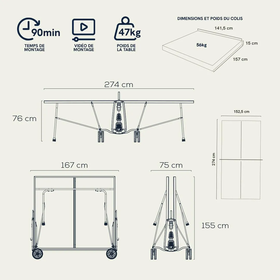 Cornilleau 100X Outdoor table extérieur grise loisir