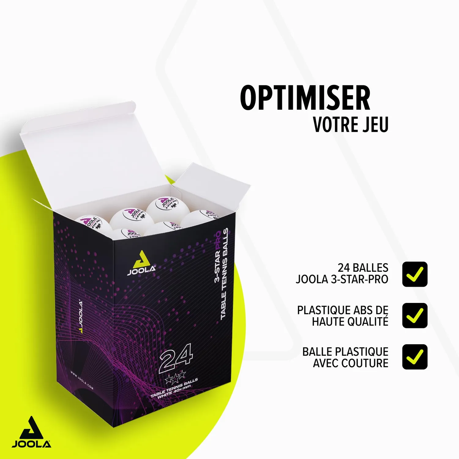 JOOLA 3-Star balles ping-pong blanches x24