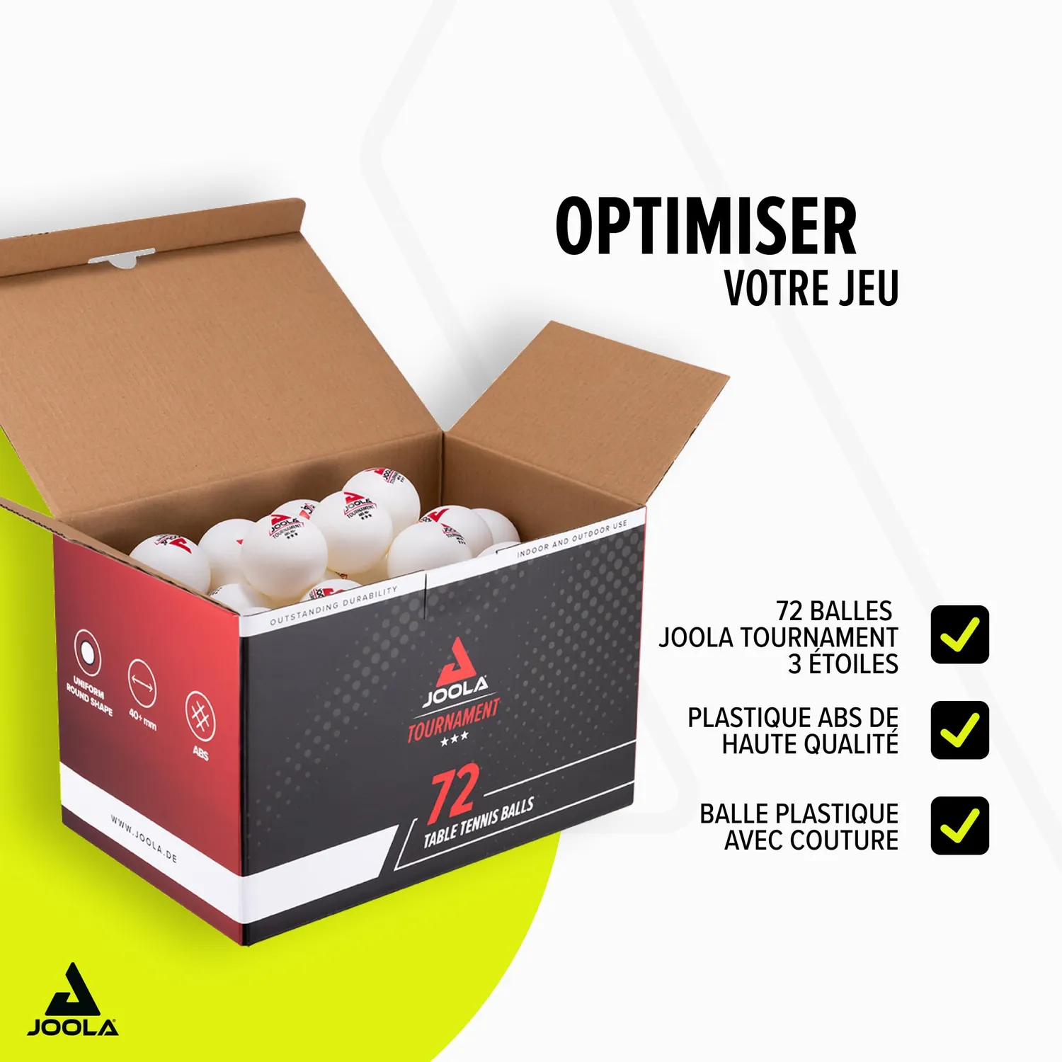 JOOLA Tournament 40+ balles ping-pong blanches x72 3 étoiles