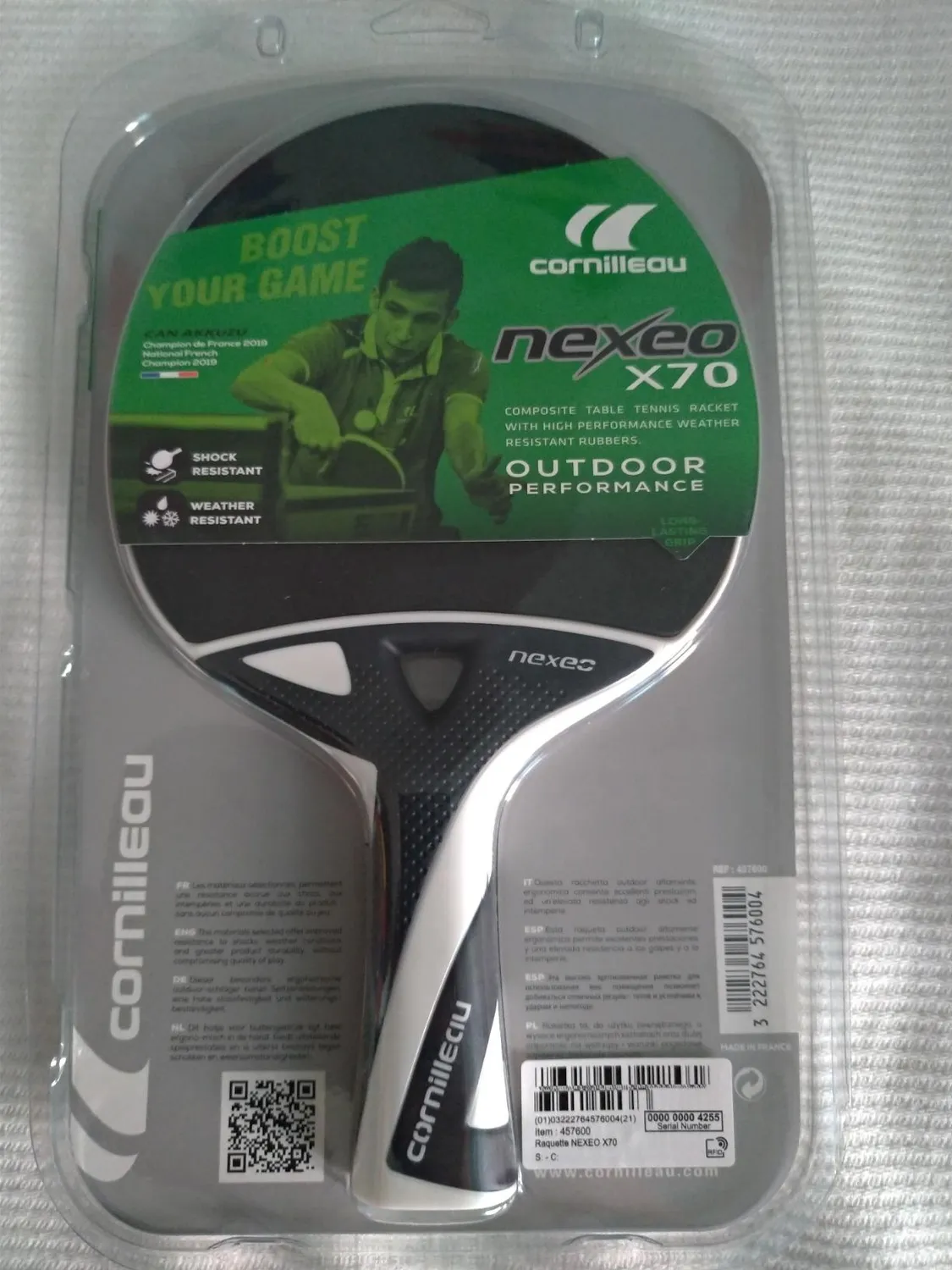 Cornilleau Nexeo X70 raquette ping-pong noir blanc extérieur