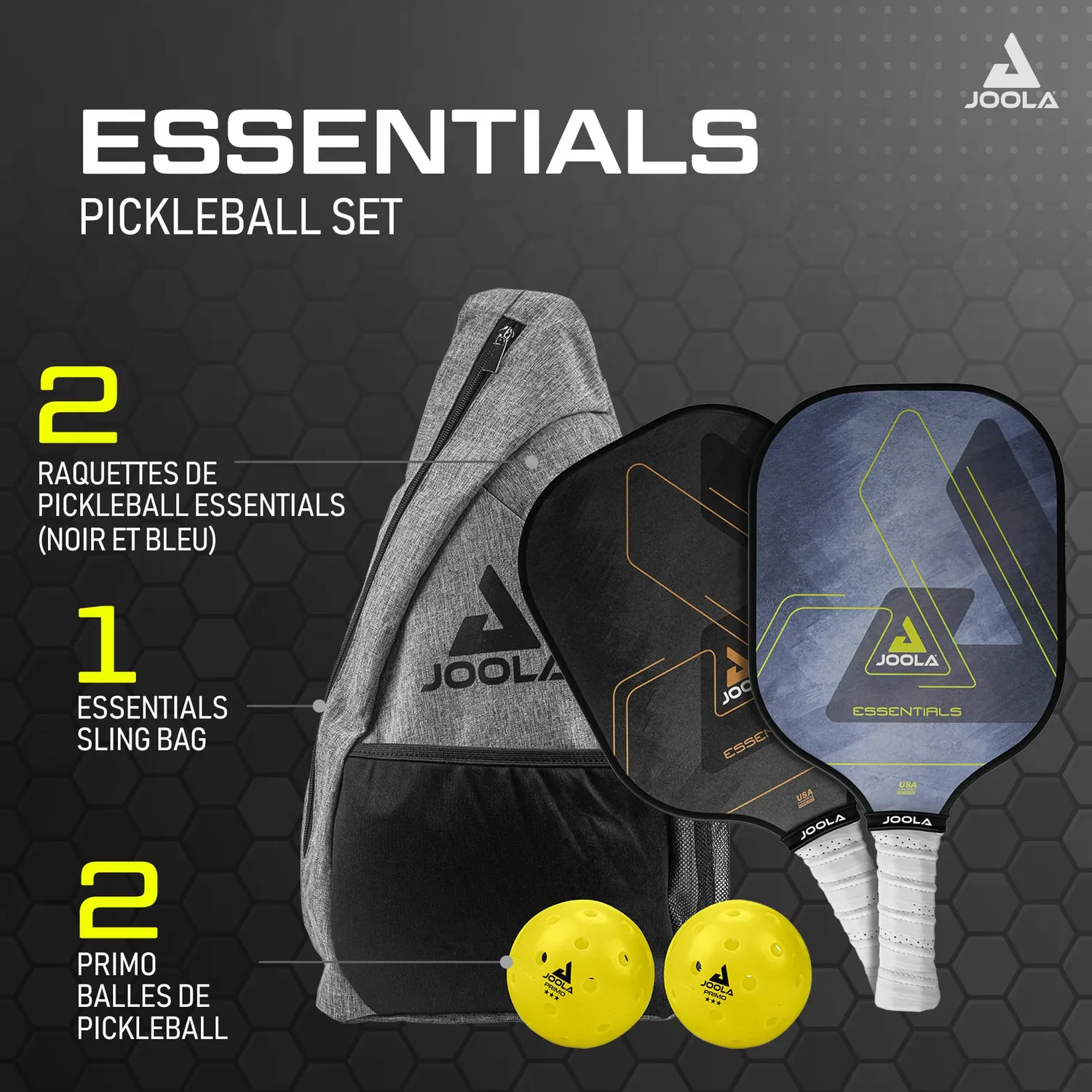 JOOLA Essentials set pickleball 2 raquettes 4 balles
