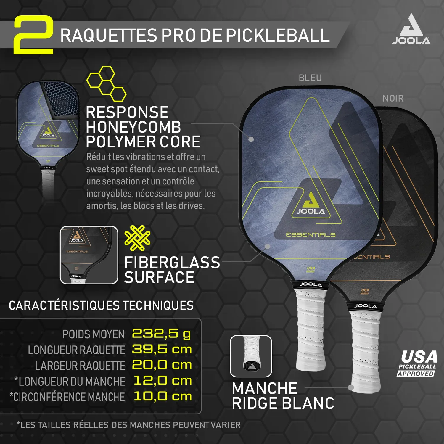 JOOLA Essentials set pickleball 2 raquettes 4 balles