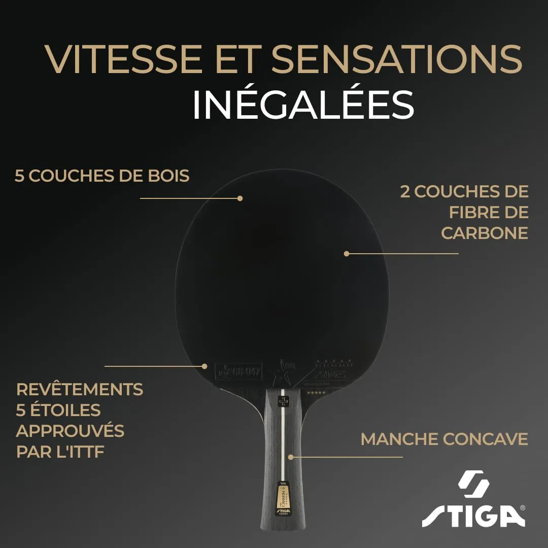 STIGA Pro Carbon + raquette ping-pong noir rouge carbone