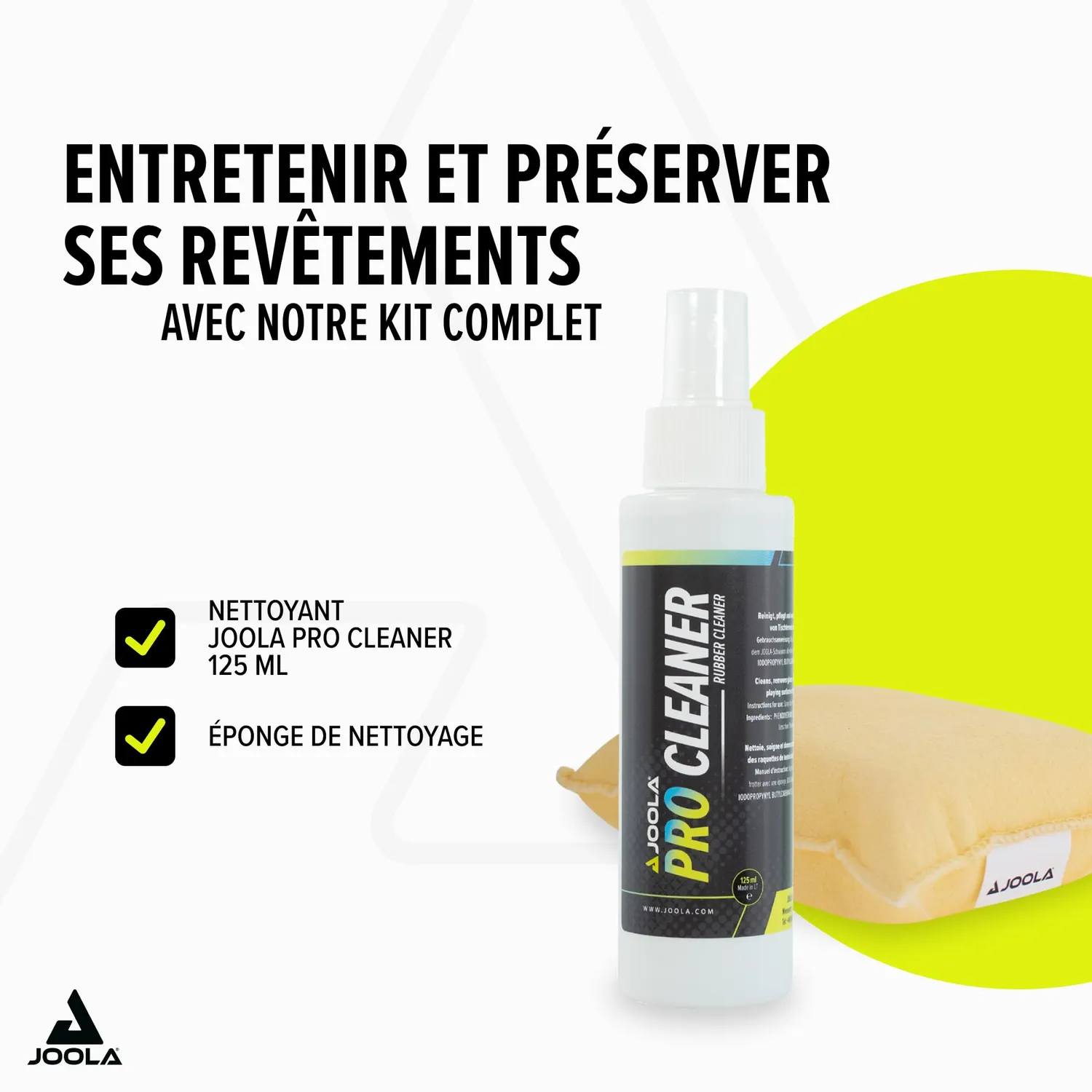 JOOLA Pro Cleaner nettoyant raquette 125 ml + éponge