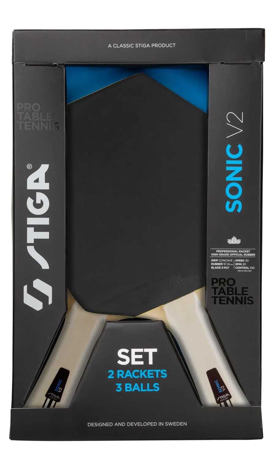 STIGA Sonic V2 set ping-pong 2 raquettes ITTF