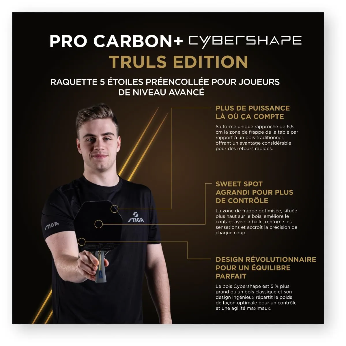 STIGA Pro Carbon+ Cybershape Truls raquette ping-pong 5 étoiles