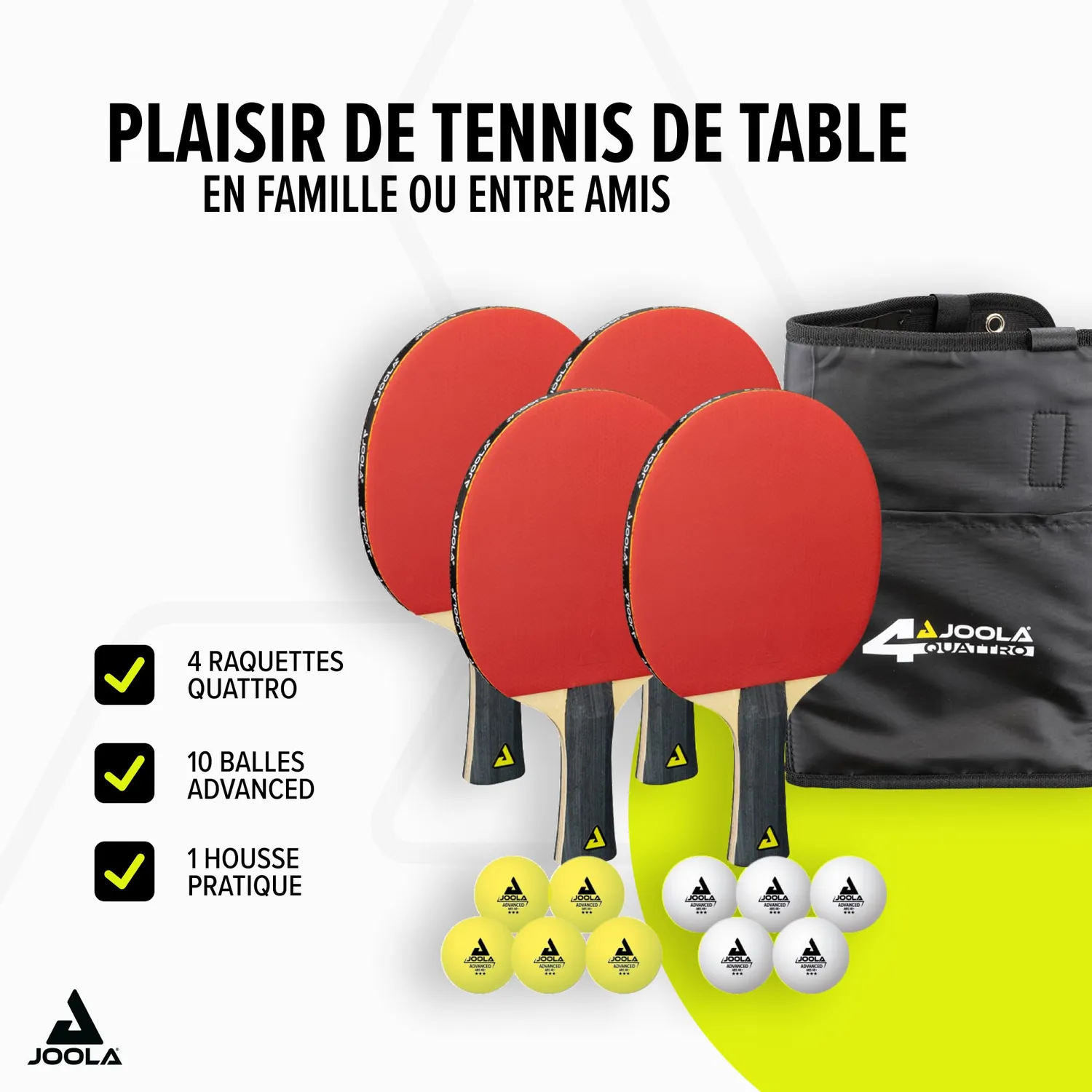 JOOLA Quattro set ping-pong 4 raquettes + balles