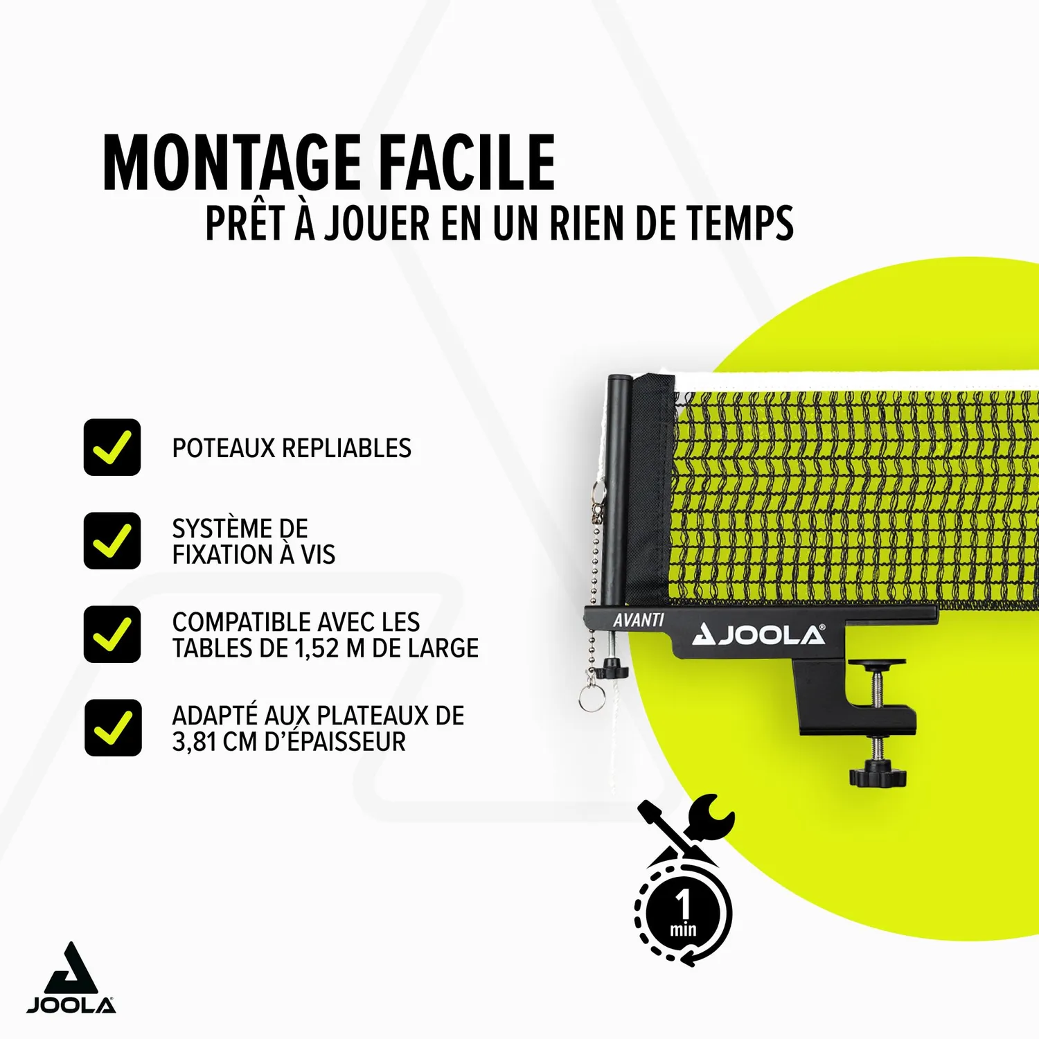JOOLA Avanti filet ping pong métal vis 152 cm noir