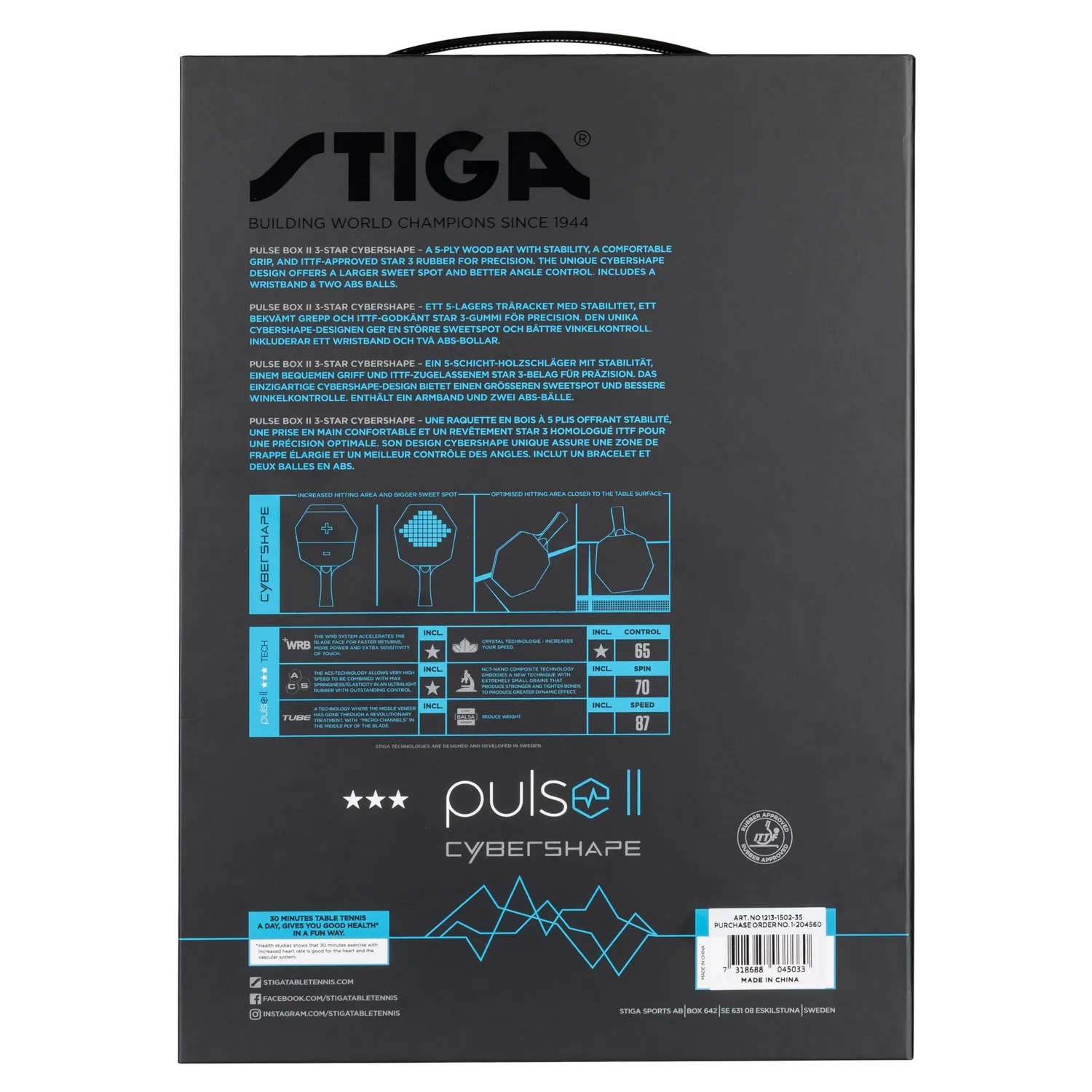 STIGA Pulse Box II raquette ping-pong Cybershape 3 étoiles + balles