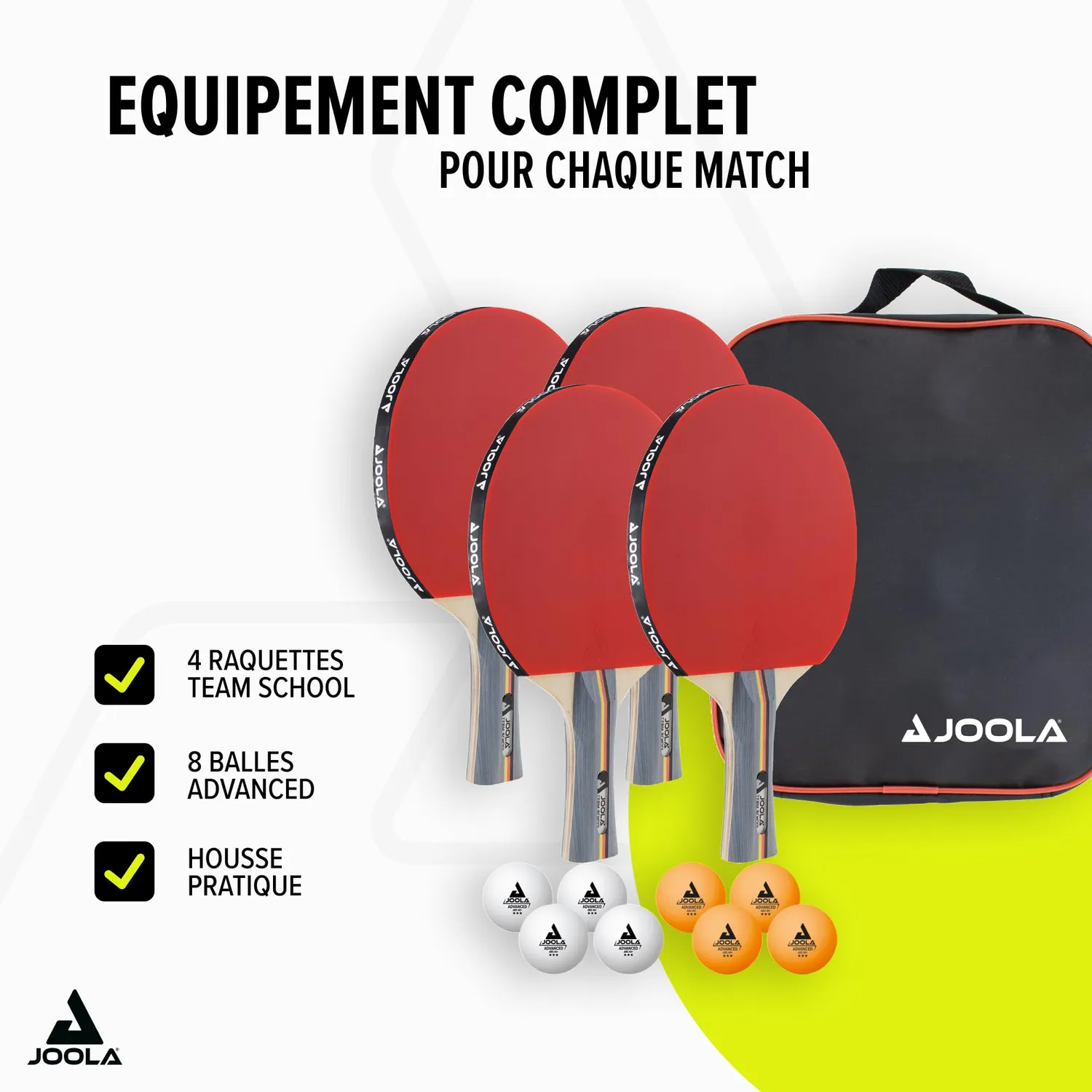 JOOLA Team School set raquettes ping-pong 4 joueurs