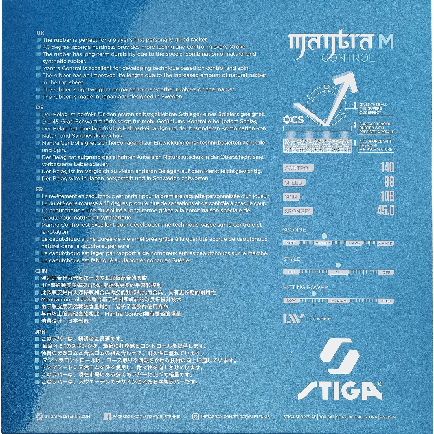 STIGA Mantra Control revêtement tennis de table 45°